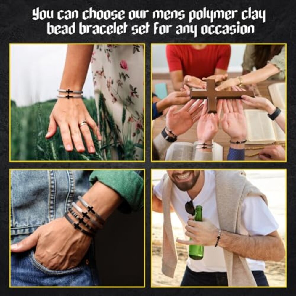 Men's Cross Bead Bracelets Stackable Religious Su… - image 7